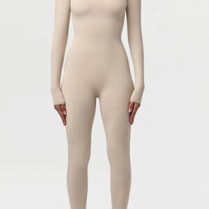 PETITE! Naked Closed Toe Jumpsuit - Taupe  Size Large PETITE!